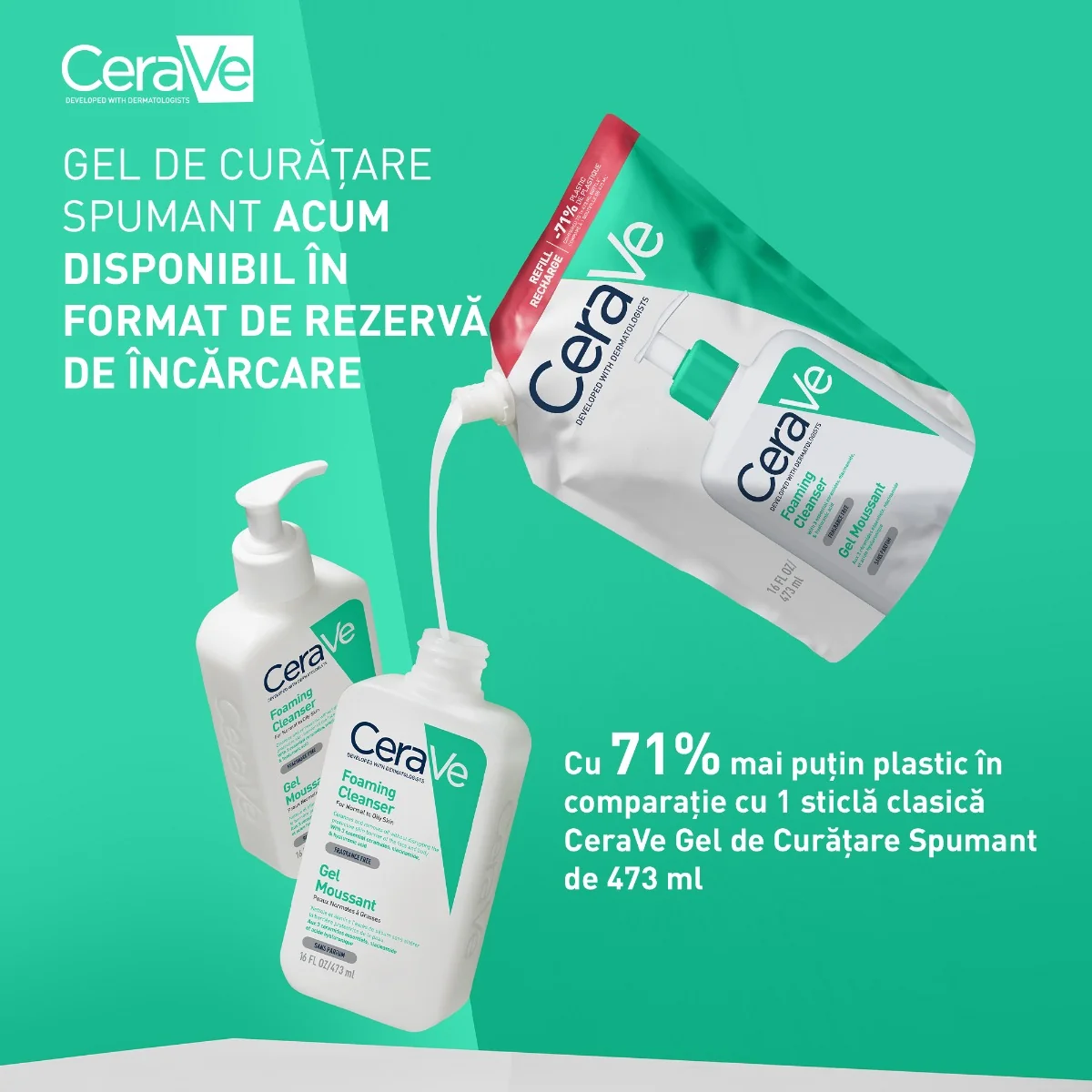 Rezerva Gel de curatare  spumant piele normal-grasa, 473ml, CeraVe