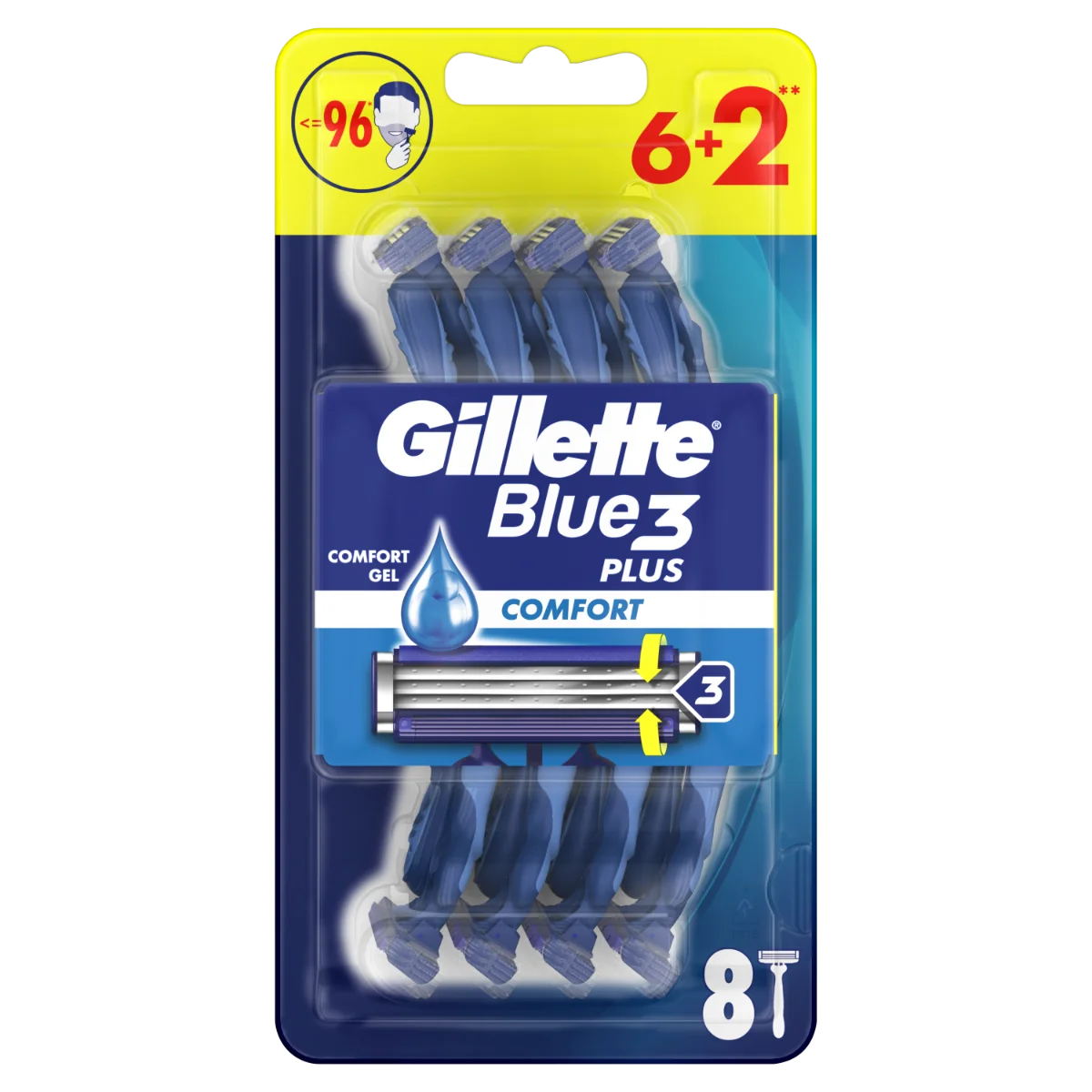 Set aparate de ras de unica folosinta Blue3 Comfort Plus, 8 bucati, Gillette