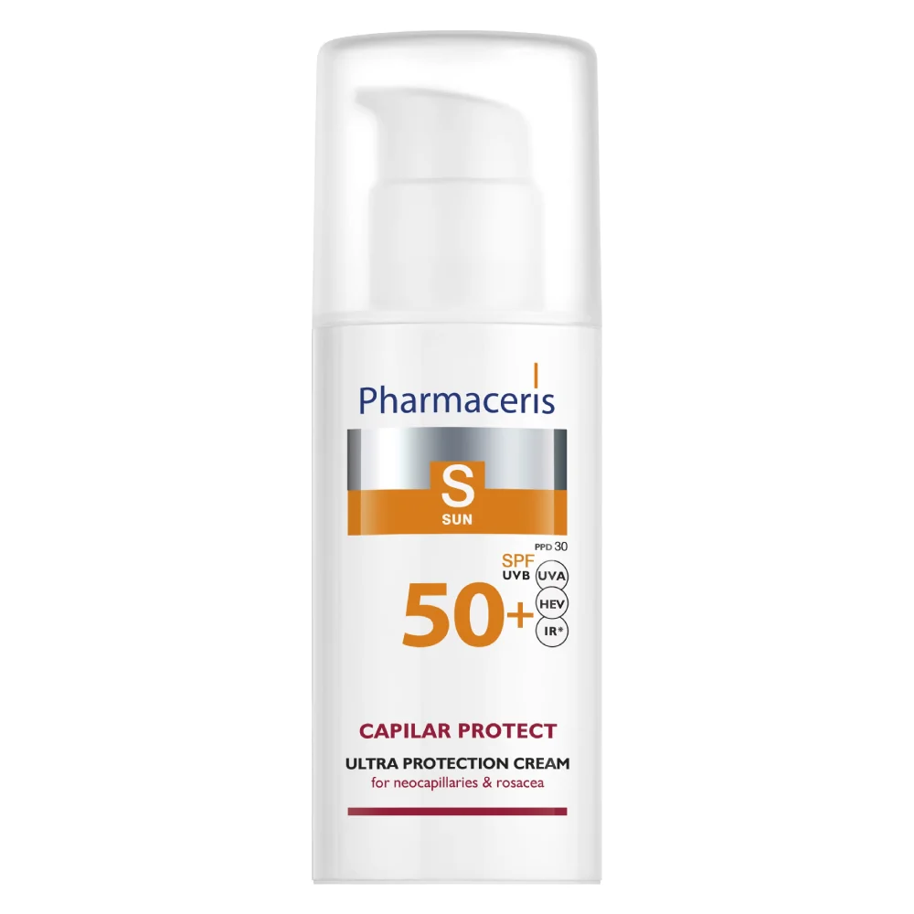 Crema de fata cu protectie solara SPF50+ pentru piele sensibila si rozacee Capilar Protect S, 50ml, Pharmaceris