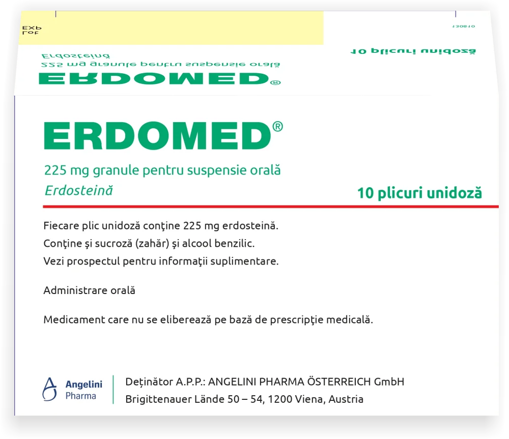 Erdomed 225mg, 10 plicuri cu granule pentru suspensie orala, Angelini