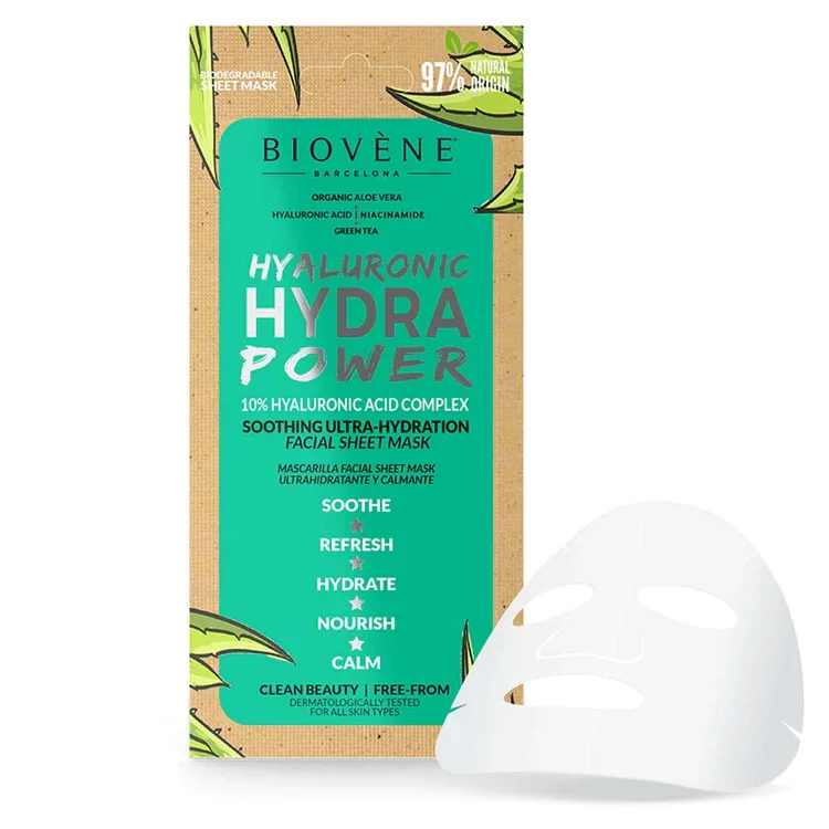Masca servetel ultra-hidratanta cu acid hialuronic si aloe vera Hydra Power, 20ml, Biovene