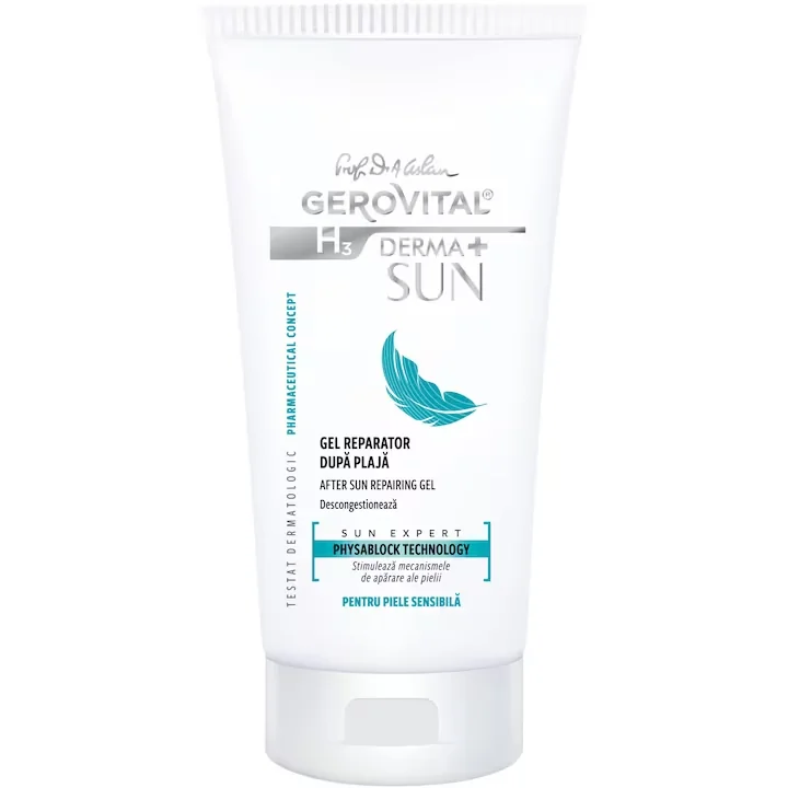 Gel reparator dupa plaja H3 Derma+ SUN, 150ml, Gerovital