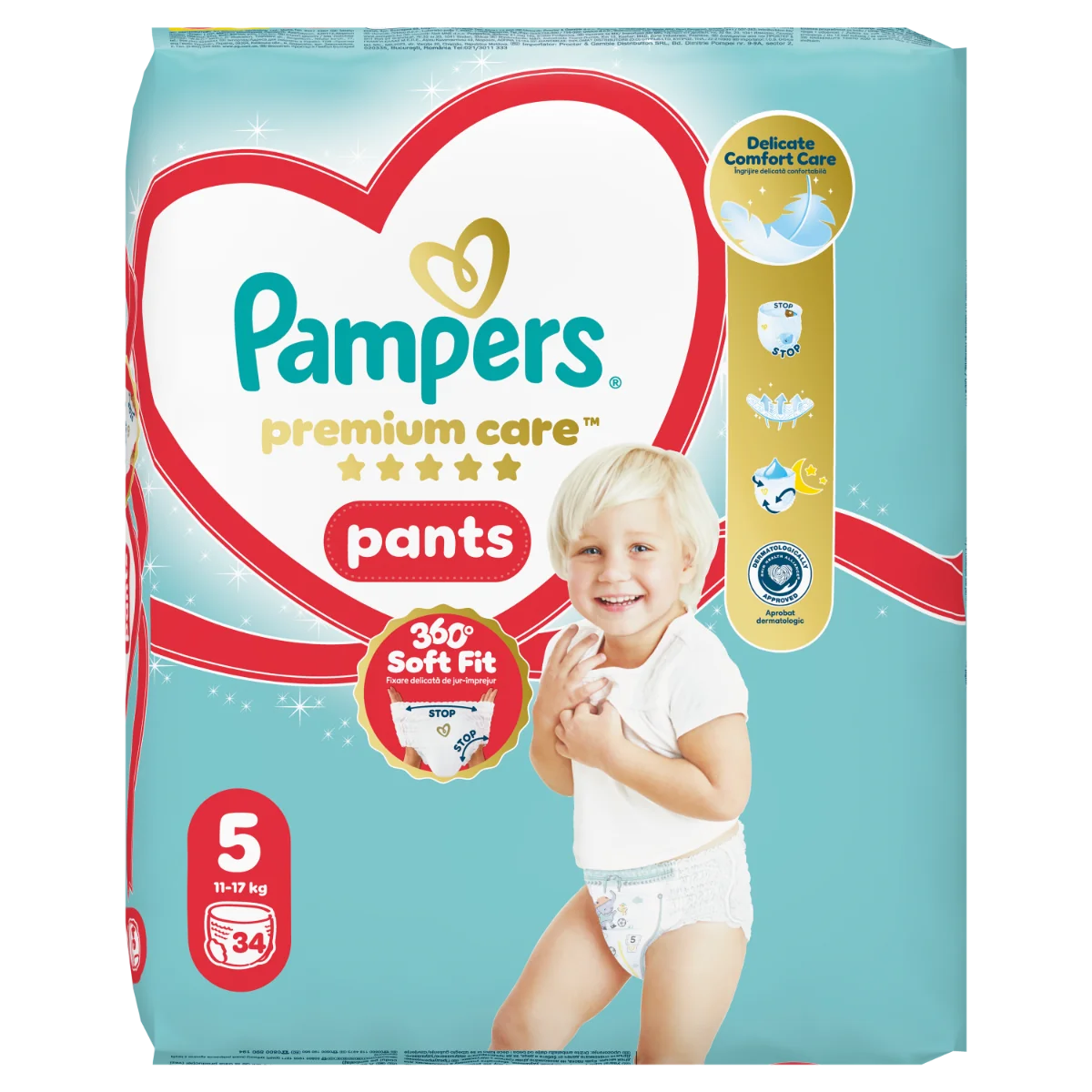 Scutece-chilotel Premium Care Pants Nr.5 12-17kg, 34 bucati, Pampers