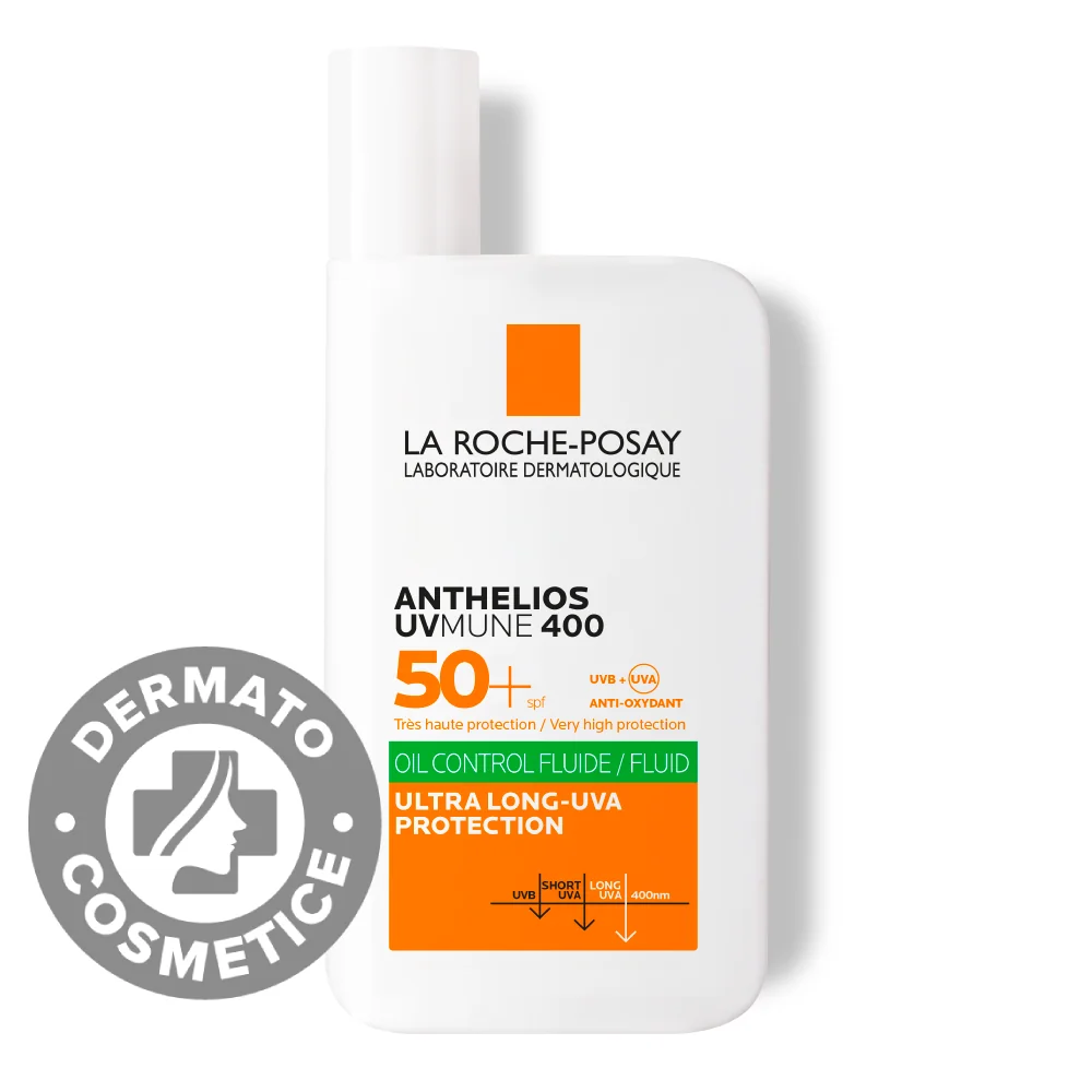 Fluid oil control cu protectie solara SPF 50+ textura ultra-fluida pentru ten mixt-gras Anthelios UV-Mune 400, 50ml, La Roche-Posay 