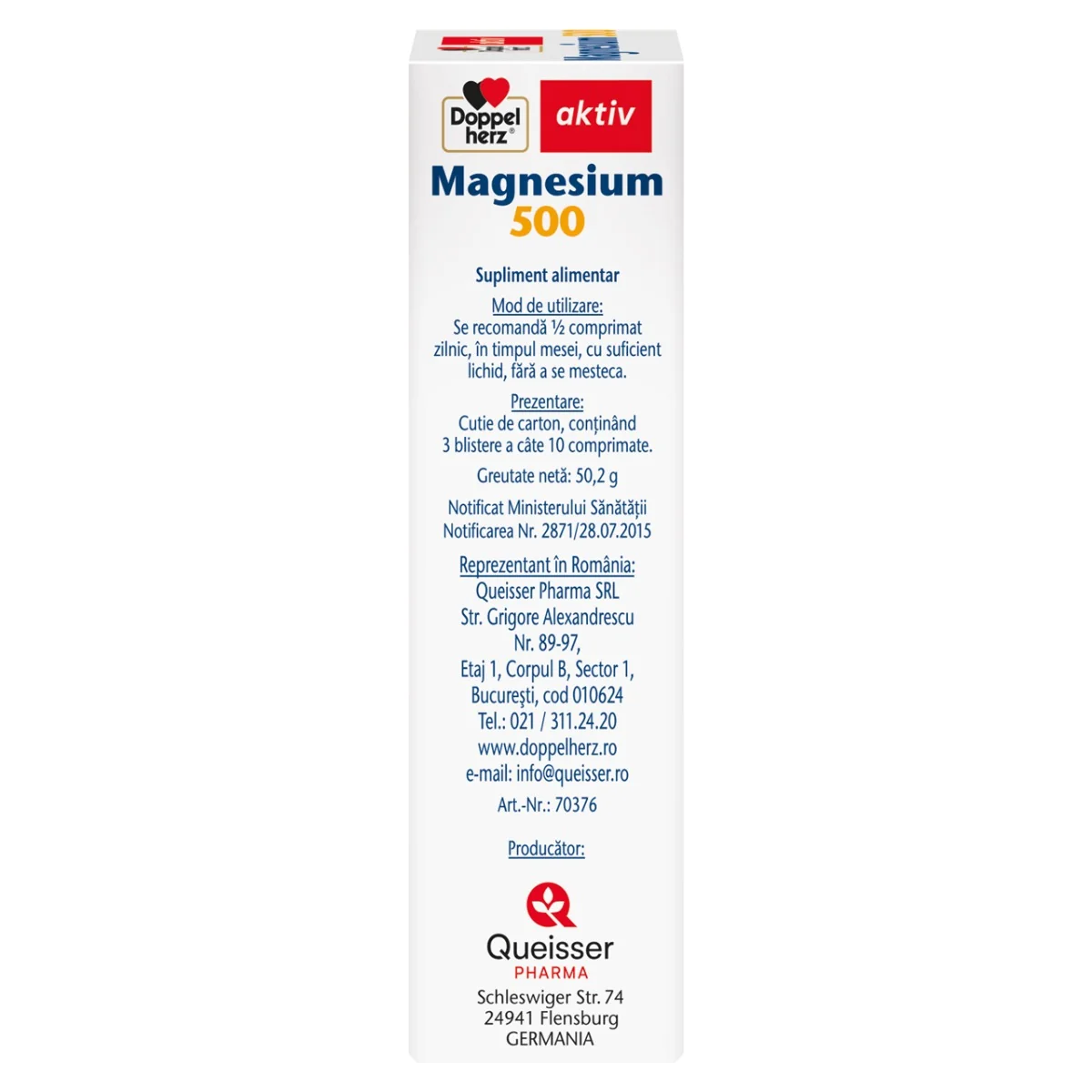 Magneziu 500mg, 30 comprimate, Doppelherz