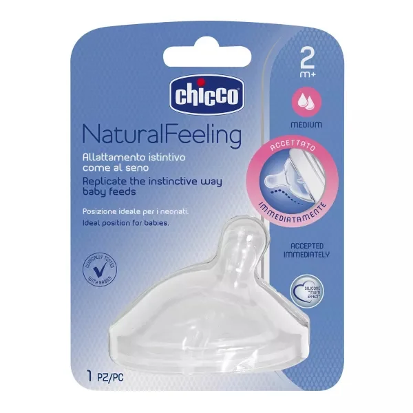 Tetina din silicon cu flux mediu Natural Feeling 2luni+, 1 bucata, Chicco
