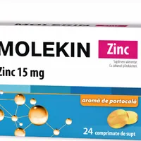 Molekin Zinc 15mg fara zahar cu aroma de portocale, 24 comprimate de supt, Zdrovit