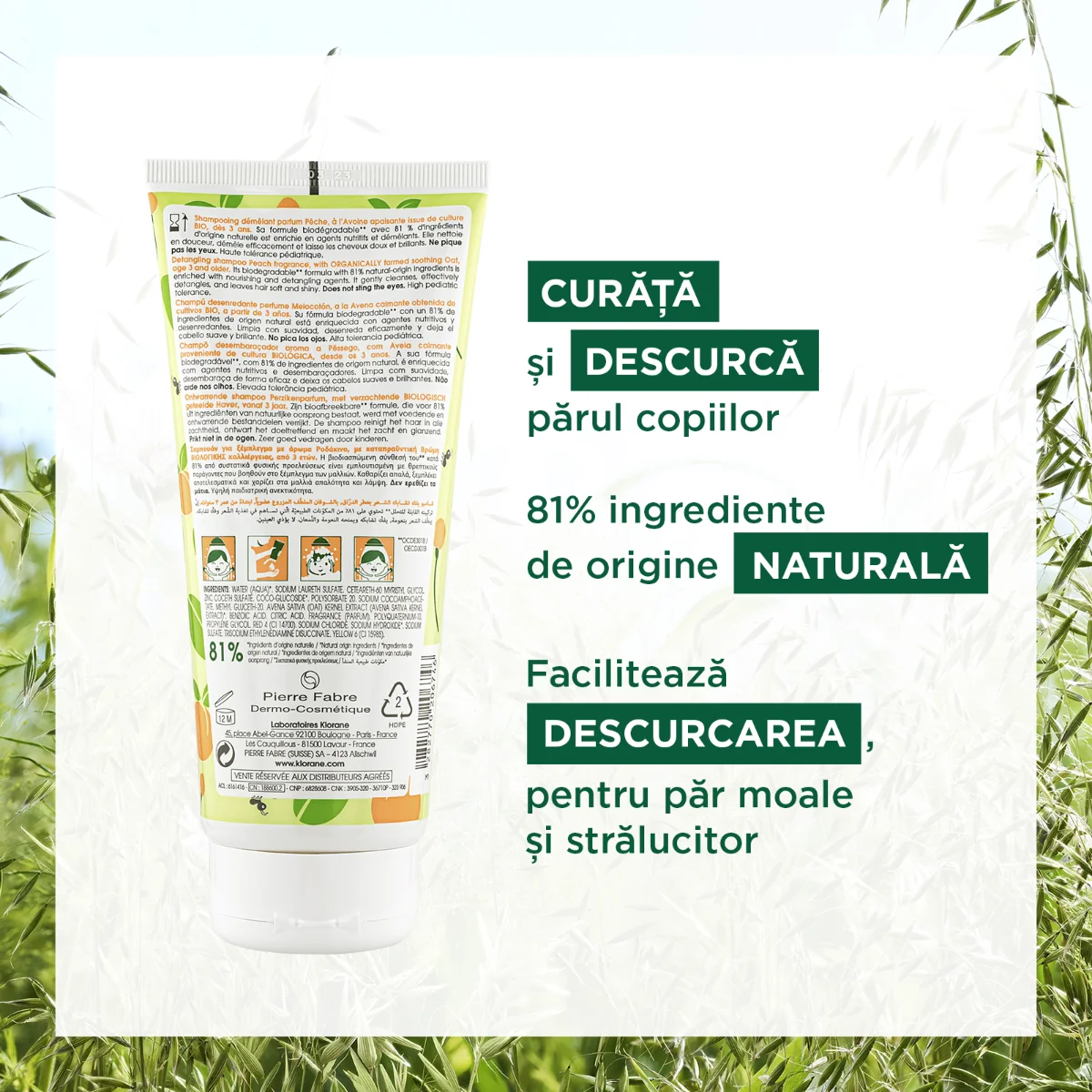 Sampon cu aroma de piersica, 200ml, Klorane Junior 