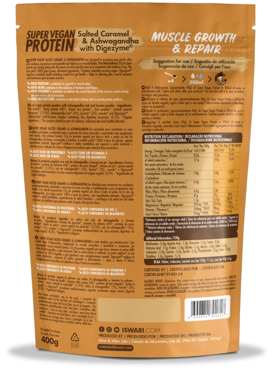 Proteina Super Vegana bio ashwagandha si caramel, 400g, Iswari