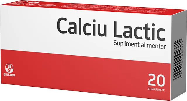 Calciu Lactic 500mg, 20 comprimate, Biofarm