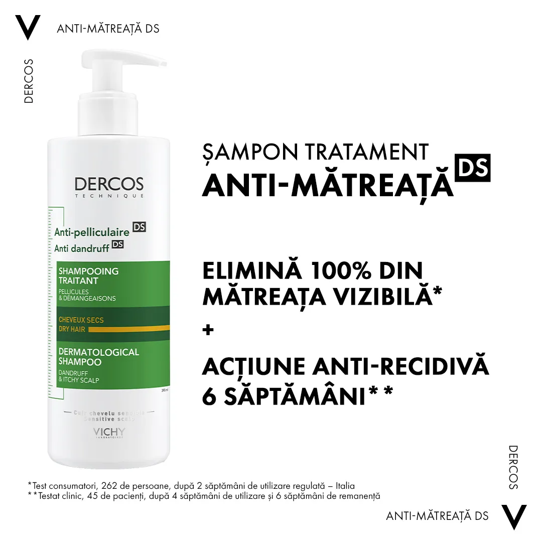 Sampon tratament anti-matreata uscata Dercos, 390ml, Vichy 