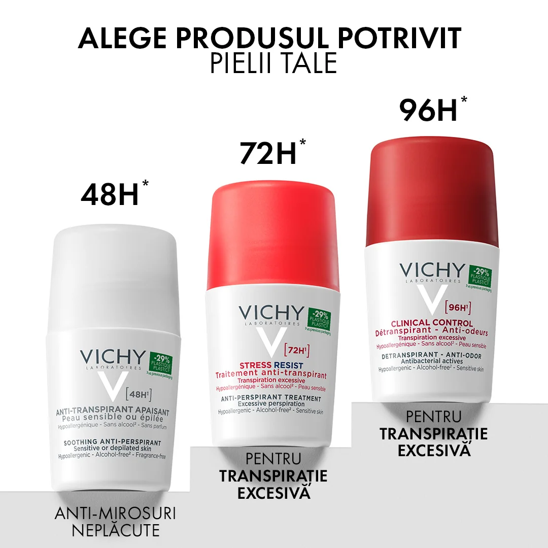 Deodorat roll-on fara parfum pentru piele sensibila 48h, 50ml, Vichy
