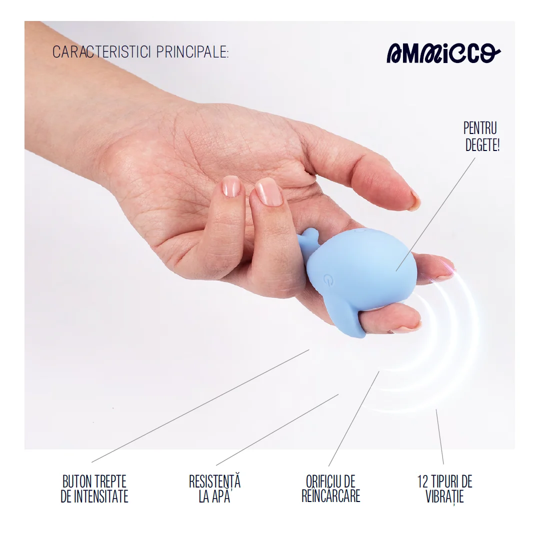 Mini vibrator de buzunar cu 12 moduri de vibratie Mini Whale, 1 bucata, Ammicco