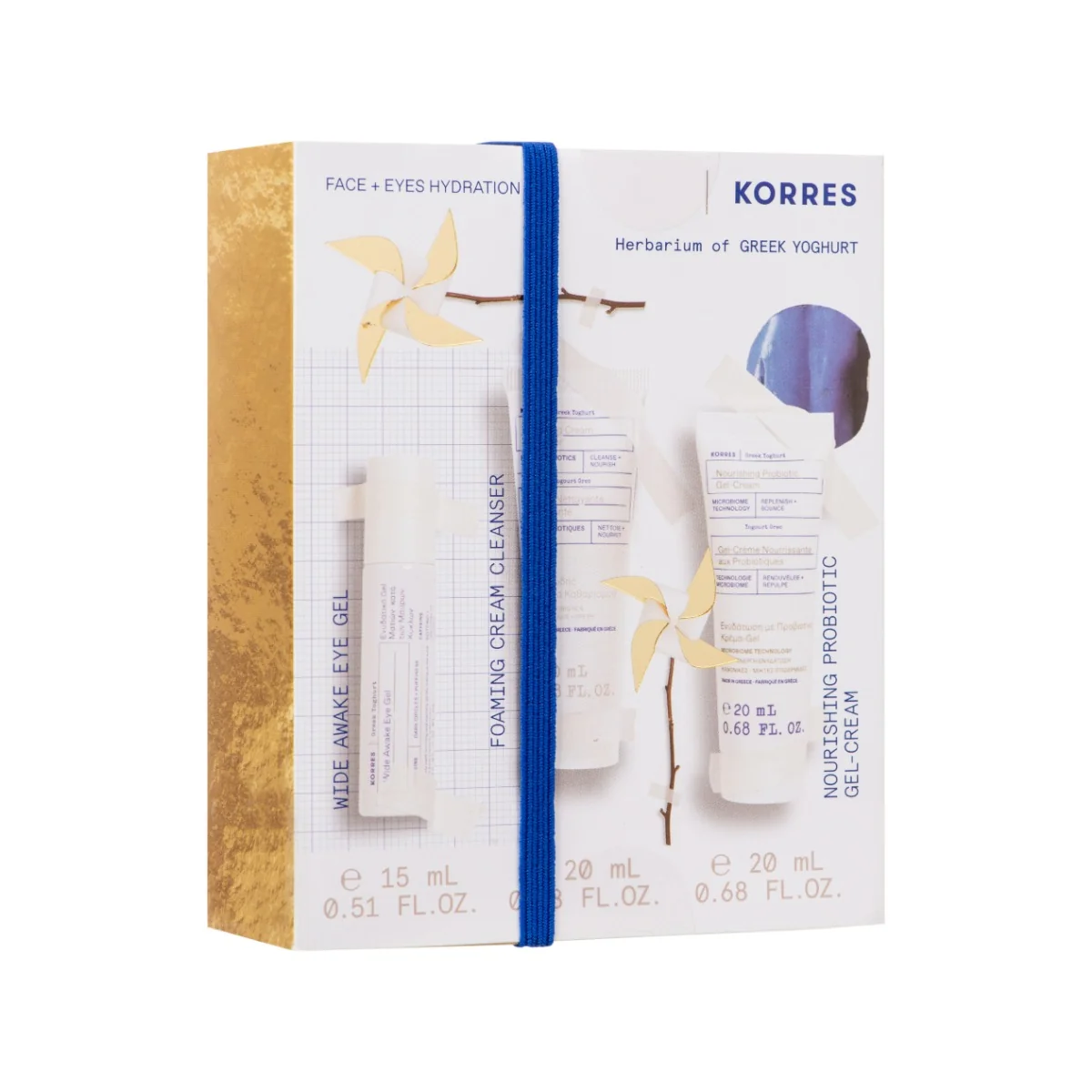 Pachet Greek Yoghurt Gel pentru ochi 15ml + Spuma de curatare 20ml + Crema hidratanta 20ml, Korres