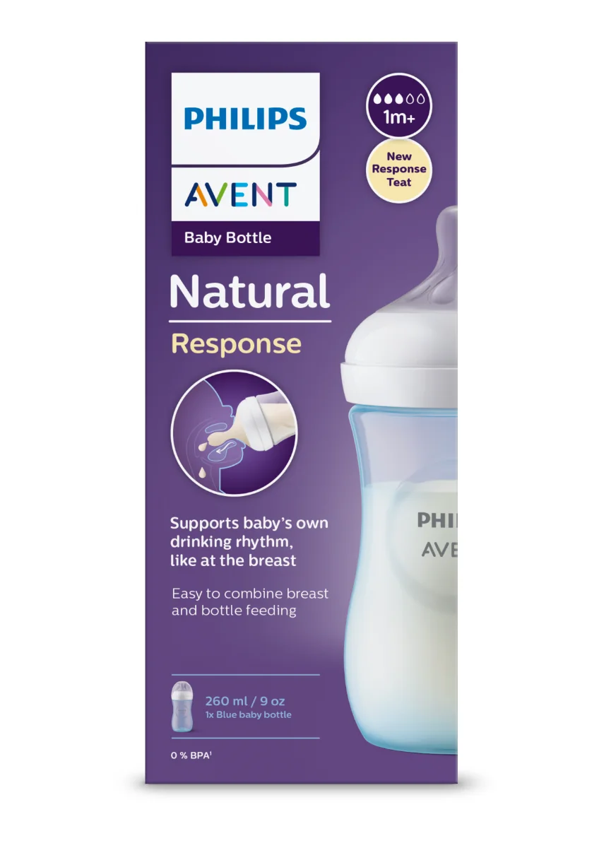 Biberon pentru +1 luna Natural Response Albastru SCY903/21, 260ml, Philips Avent
