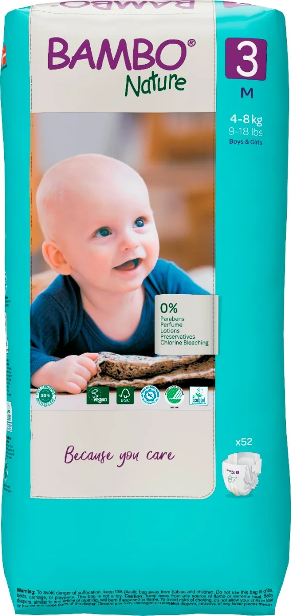 Scutece Ecolabel Tall Nr. 3 pentru 4-8 kg, 52 bucati, Bambo Nature