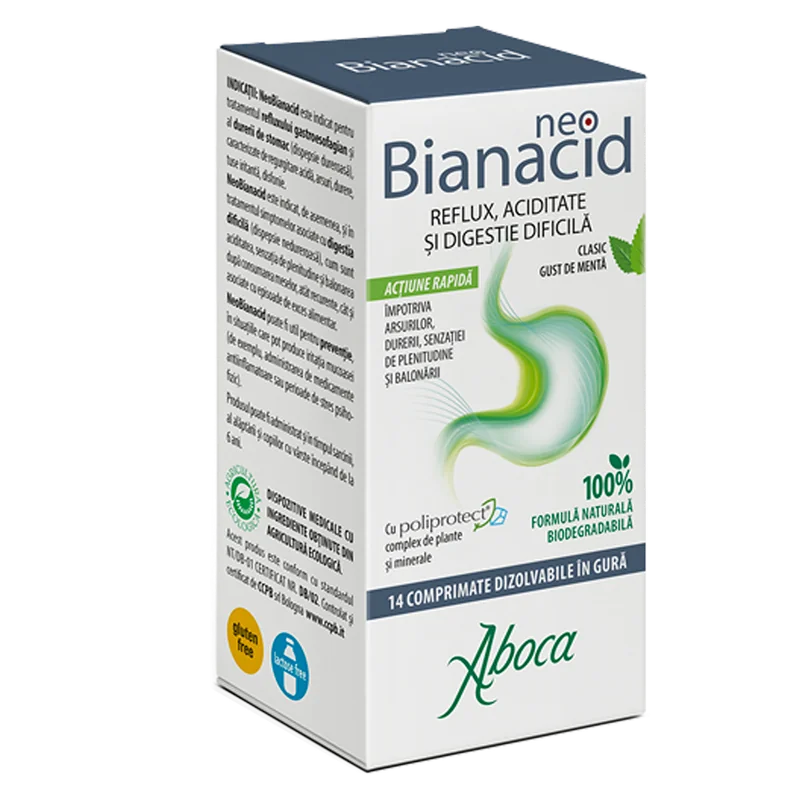 NeoBianacid cu poliprotect pentru aciditate si reflux, 14 tablete, Aboca