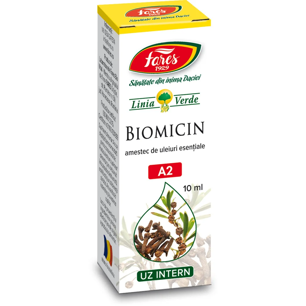 Biomicin solutie cu uleiuri esentiale A2, 10ml, Fares
