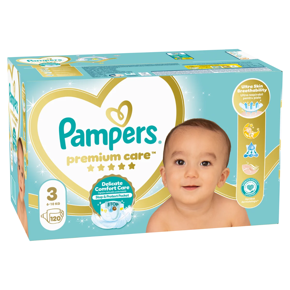 Scutece Premium Care Nr.3 pentru 6-10 kg, 120 bucati, Pampers