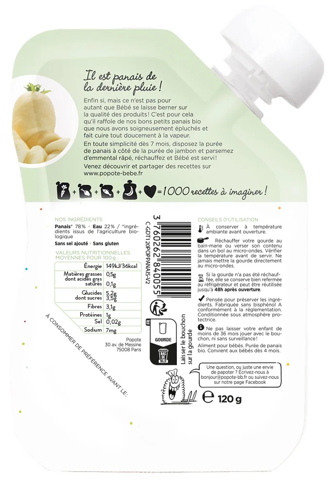 Piure cu pastarnac 4-6 luni Bio, 120g, Popote