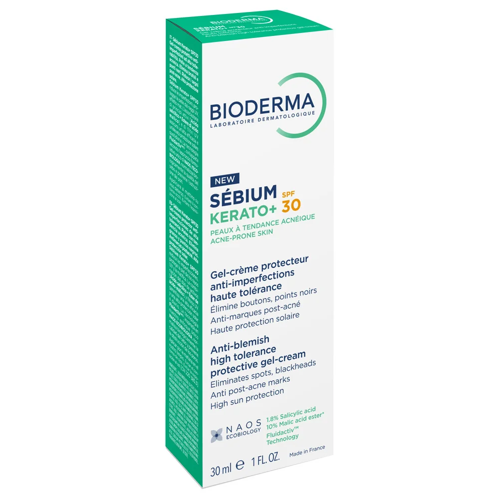 Gel-crema anti-imperfectiuni cu actiune keratolitica si protectie solara pentru ten predispus la acnee Sebium Kerato+ SPF 30, 30ml, Bioderma