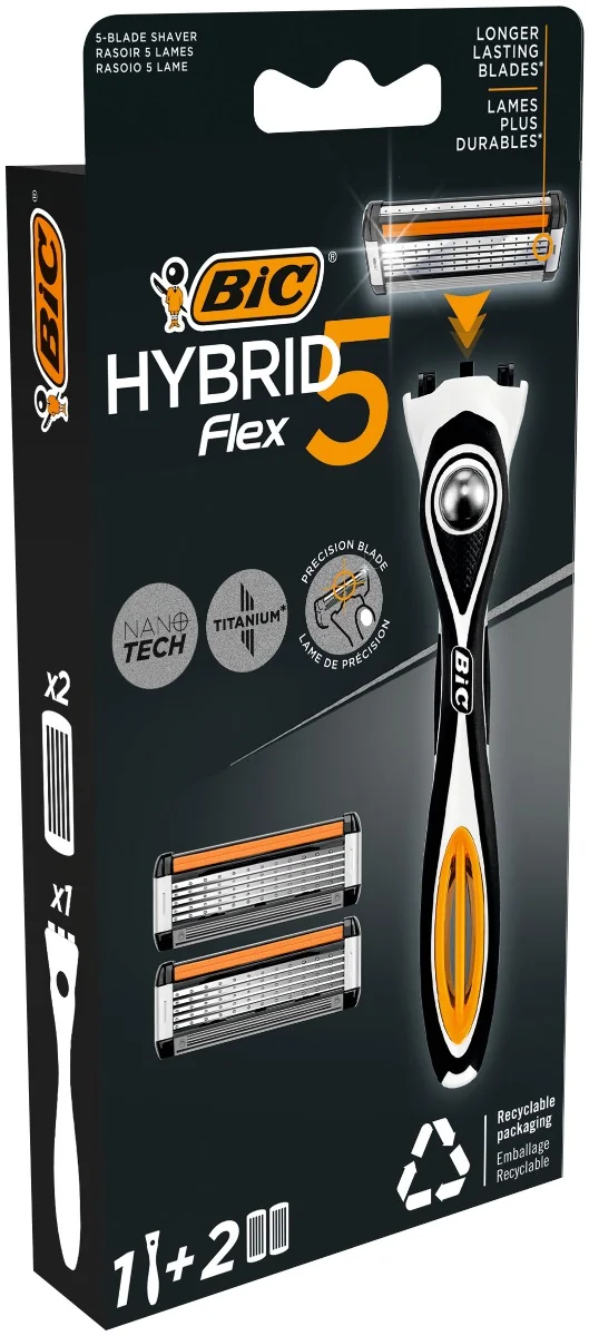 Pachet Aparat de ras Hybrid Flex 5 + Rezerve 2 bucati, BIC