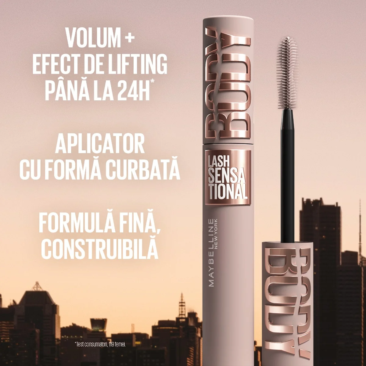 Mascara pentru gene alungite si volum intens Lash Sensational Body, 9ml, Maybelline
