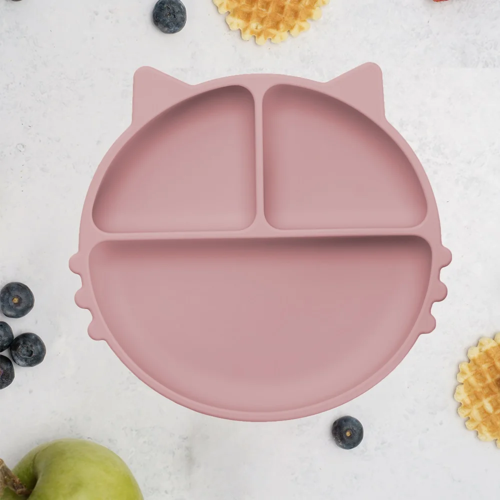 Farfurie compartimentata din silicon cu ventuza Kitty Old Rose 6 luni+, 1 bucata, Appekids