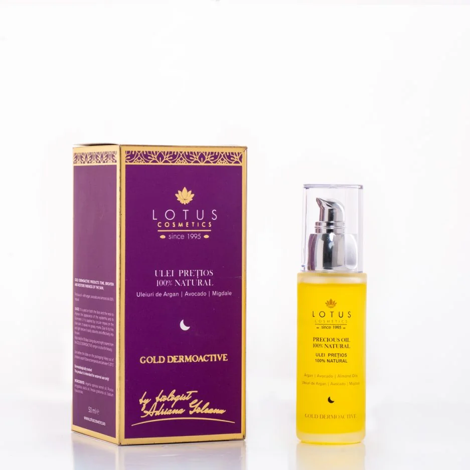 Ulei fata cu argan migdale avocado si acid hialuronic Gold Dermoactive, 50ml, Lotus Cosmetics