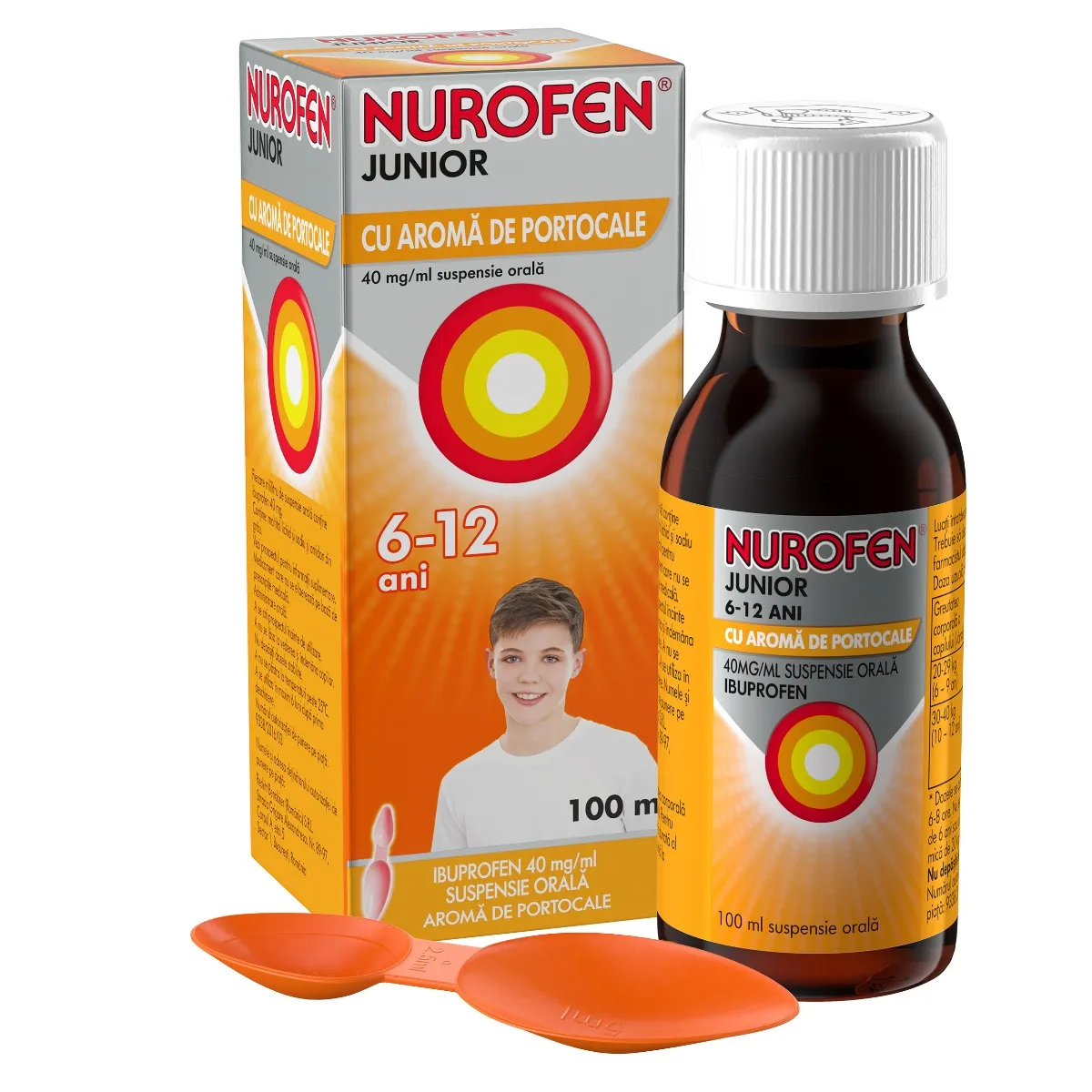 Nurofen Junior cu aroma de portocale 6-12 ani, 100ml, Reckitt Benckiser