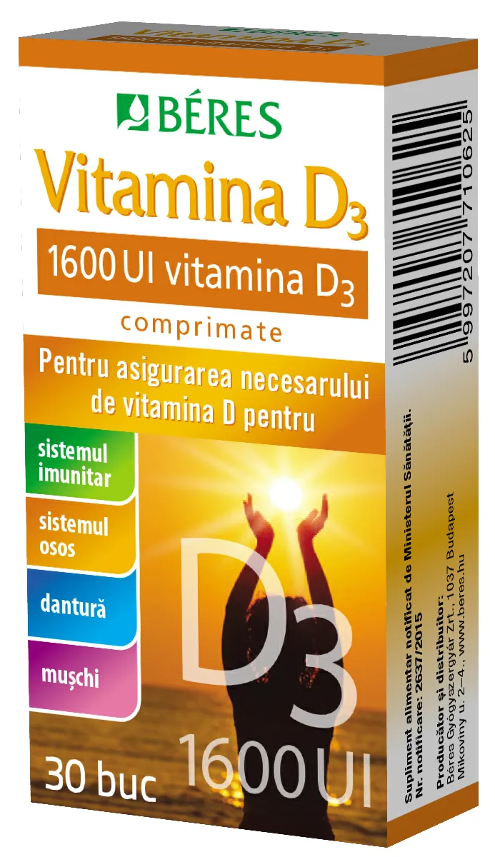 Vitamina D3 1600 UI, 30 comprimate, Beres