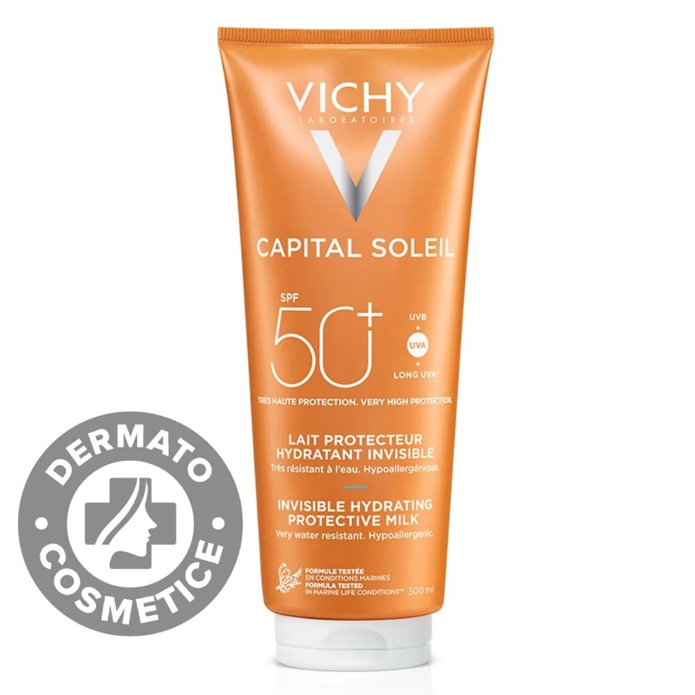 Lapte hidratant de protectie solara SPF50+ pentru fata si corp Capital Soleil, 300ml, Vichy