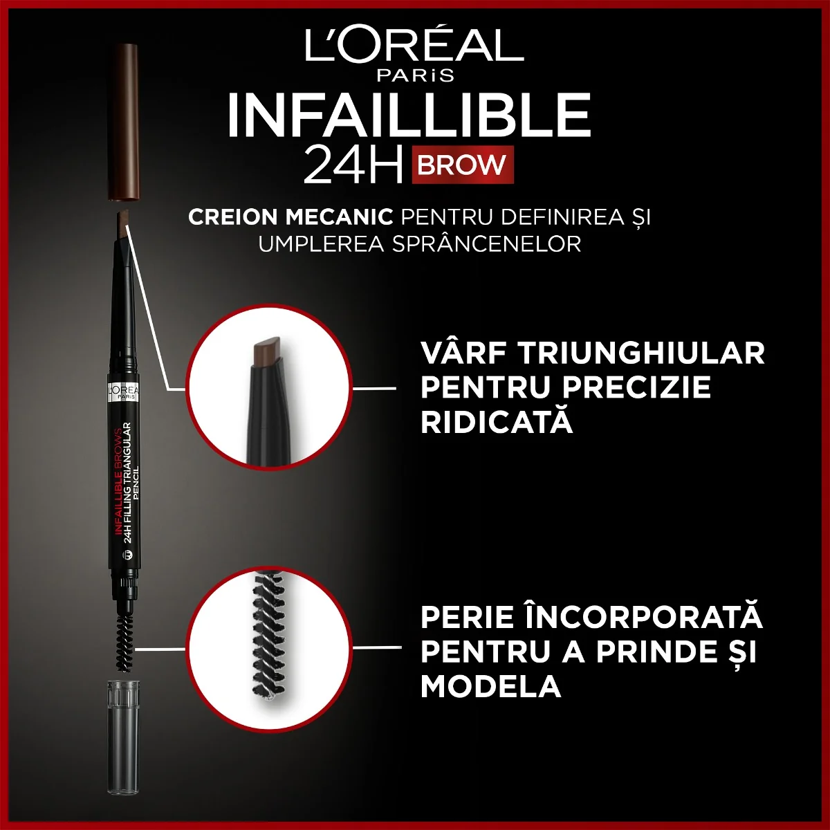 Creion de sprancene Infaillible Brows 245 Triangular 6.0 Dark Blonde, 1ml, L'Oreal Paris