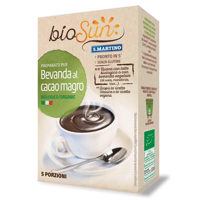 Preparat pentru bautura cu cacao degresata fara gluten eco Biosun, 125g, S.Martino
