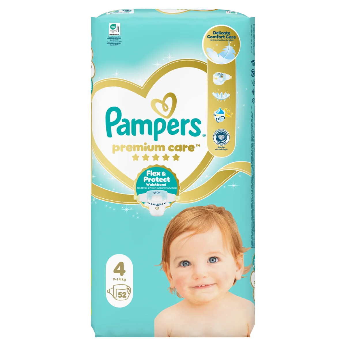 Scutece Premium Care Nr.4 pentru 9-14kg, 52 bucati, Pampers