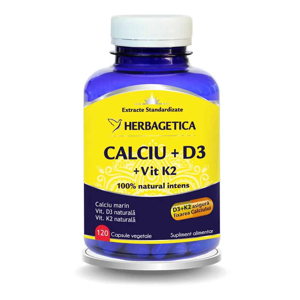 Calciu + D3 cu Vitamina K2, 120 capsule, Herbagetica