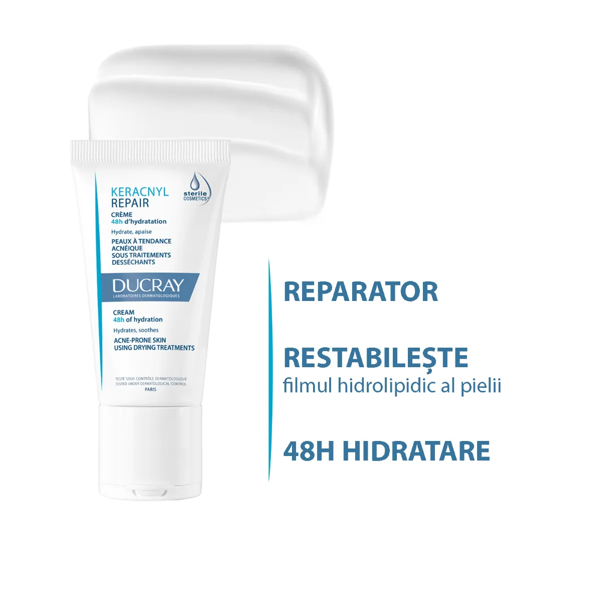 Crema hidratanta anti-imperfectiuni pentru tenul acneic Keracnyl Repair, 50ml, Ducray 
