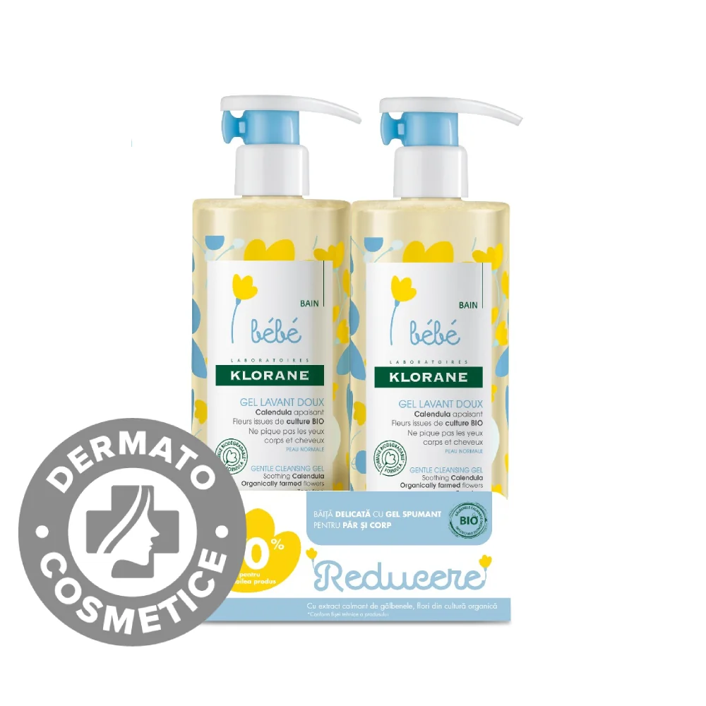 Pachet gel spumant pentru par si corp, 2 x 500ml, Klorane Bebe