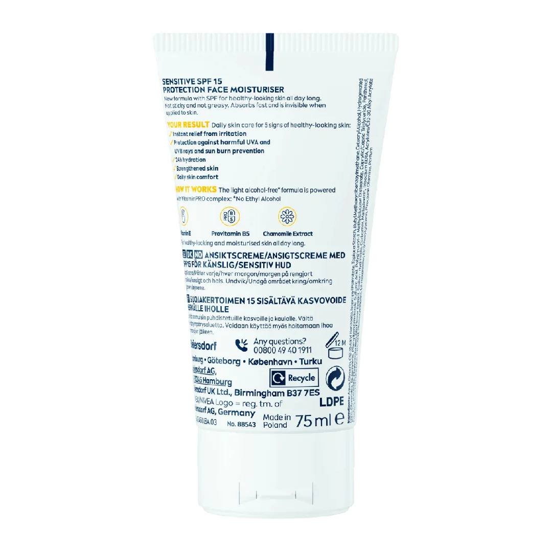 Crema de fata pentru barbati Sensitive SPF15, 75ml, Nivea