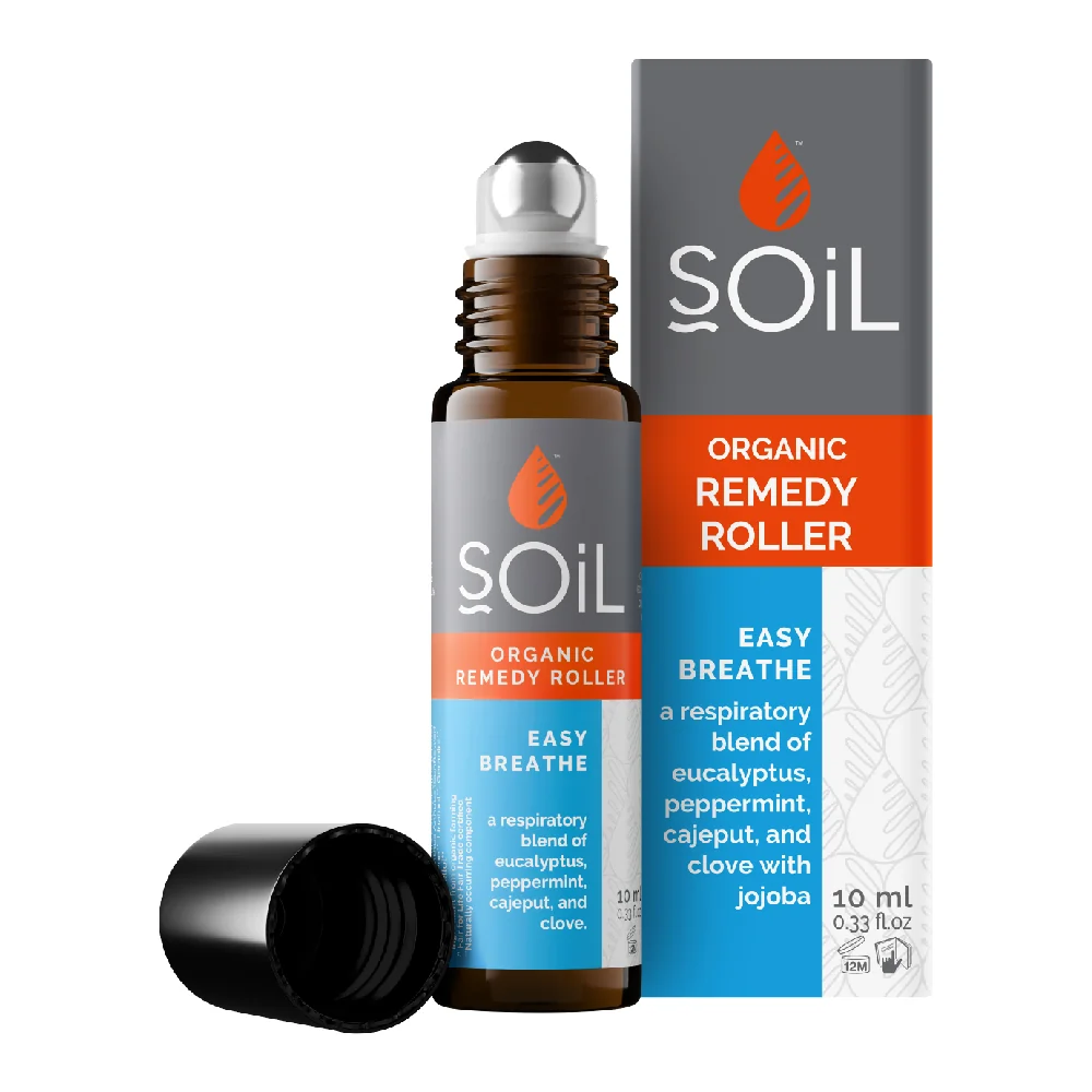 Roll-on cu uleiuri esentiale pure organice Ecocert respiratie usoara Breathe, 10ml, Soil