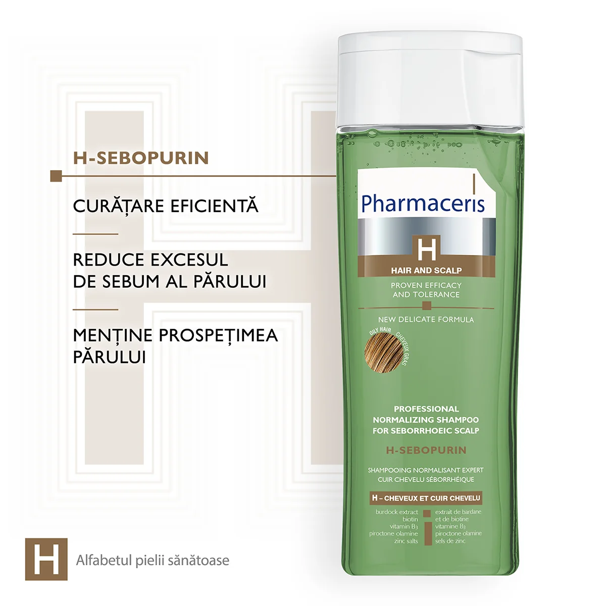 Sampon normalizant pentru scalp Seboreic & Par gras Sebo-Purin H, 250ml, Pharmaceris