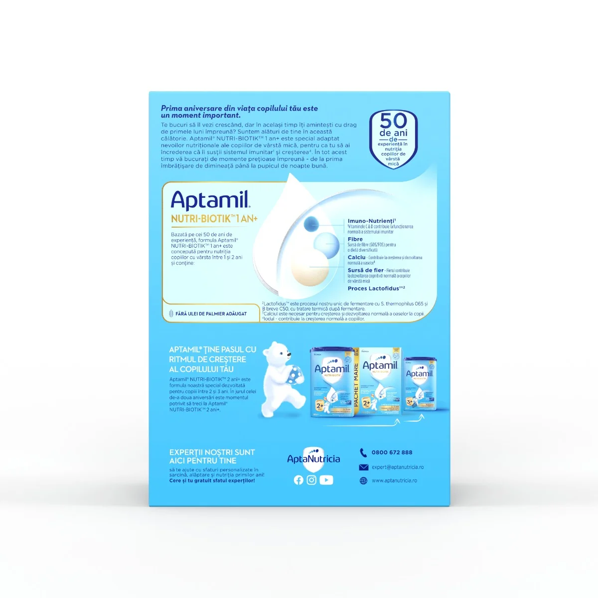 Formula de lapte pentru copii de varsta mica 1-2 ani NUTRI-BIOTIK 1+, 1200g, Aptamil