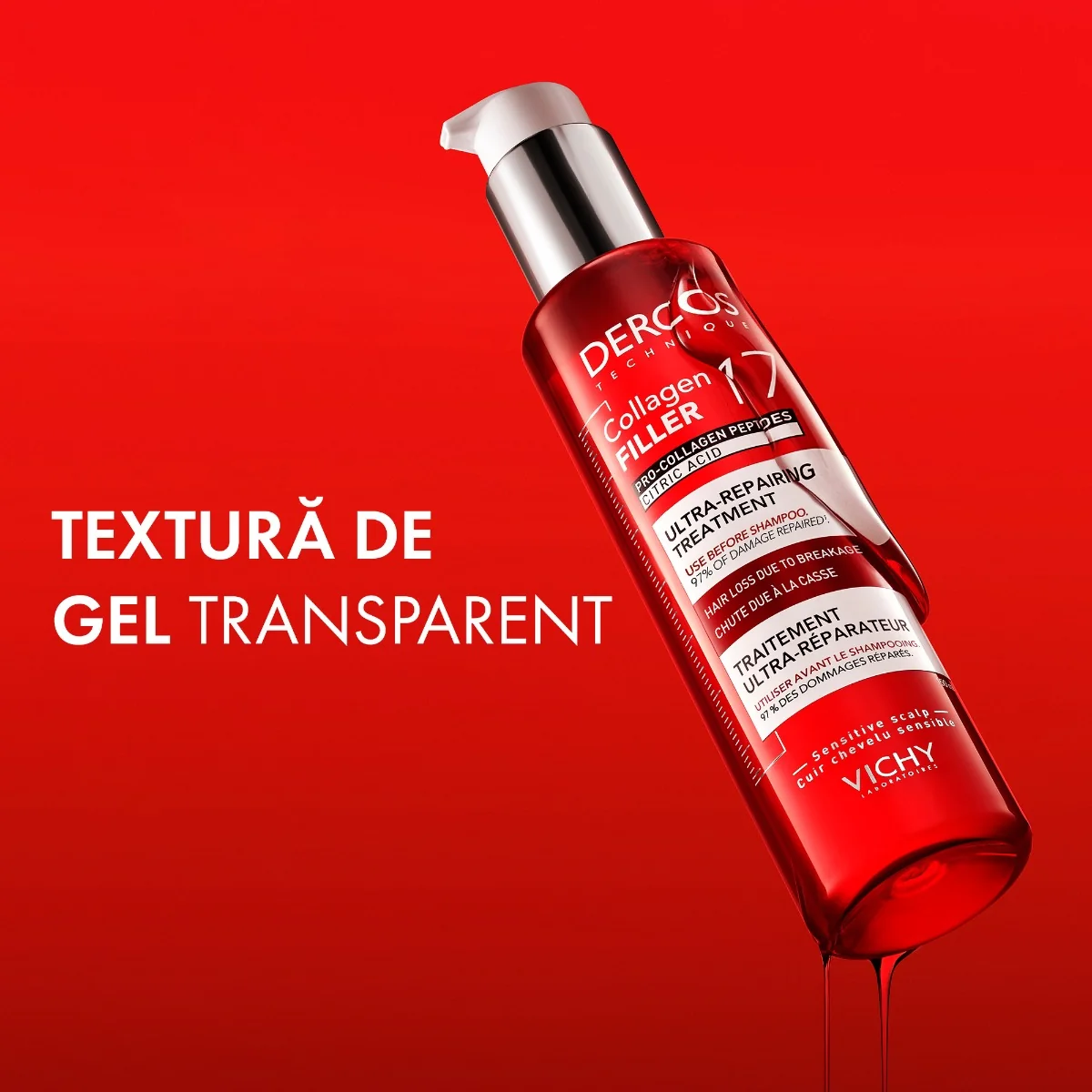 Tratament ultra-reparator cu peptide pro-colagen si acid citric Dercos Collagen 17 Filler, 150ml, Vichy