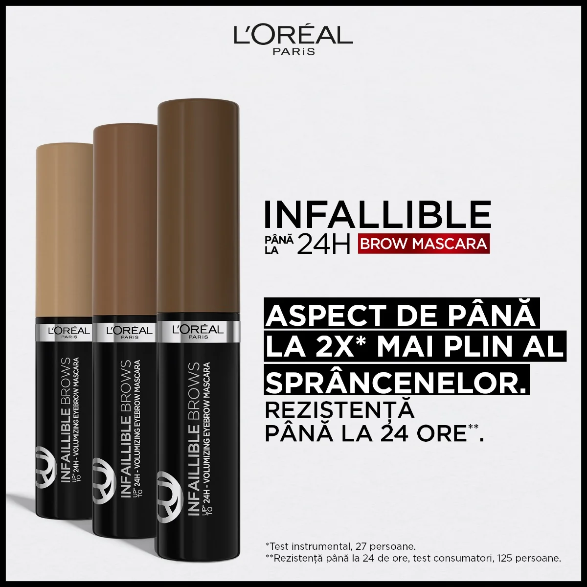 Mascara pentru sprancene cu efect de volum Infaillible 24H Light Brunette, 4.9ml, L'Oreal Paris