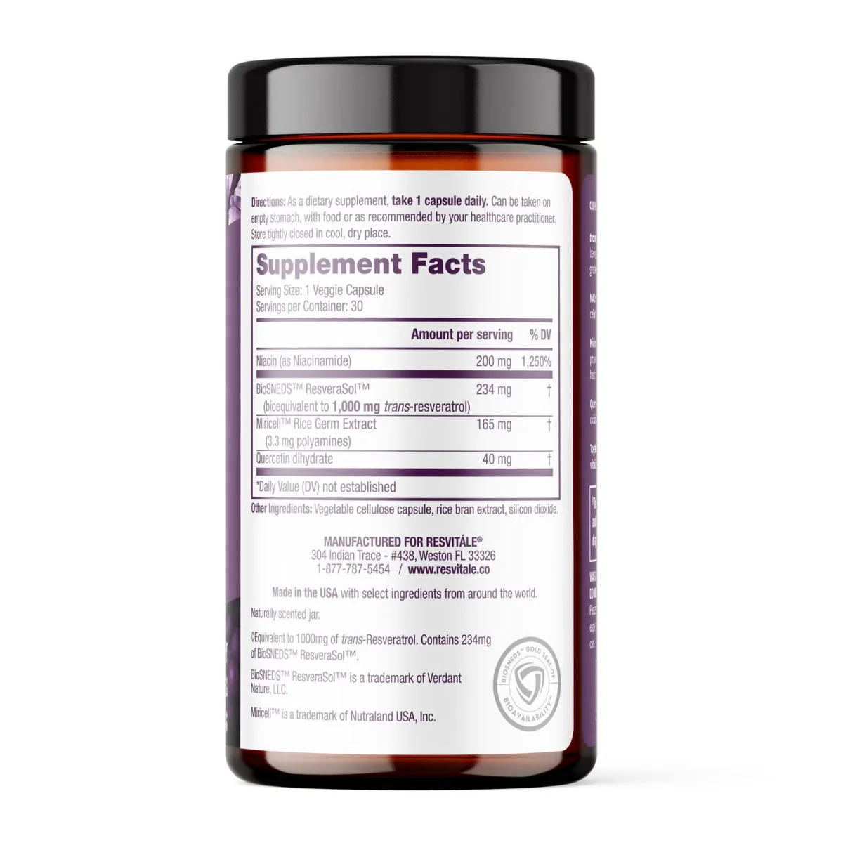 Suport anti-aging la nivel celular ResVitale Resveratrol + NAD & Miricell, 30 capsule, GNC