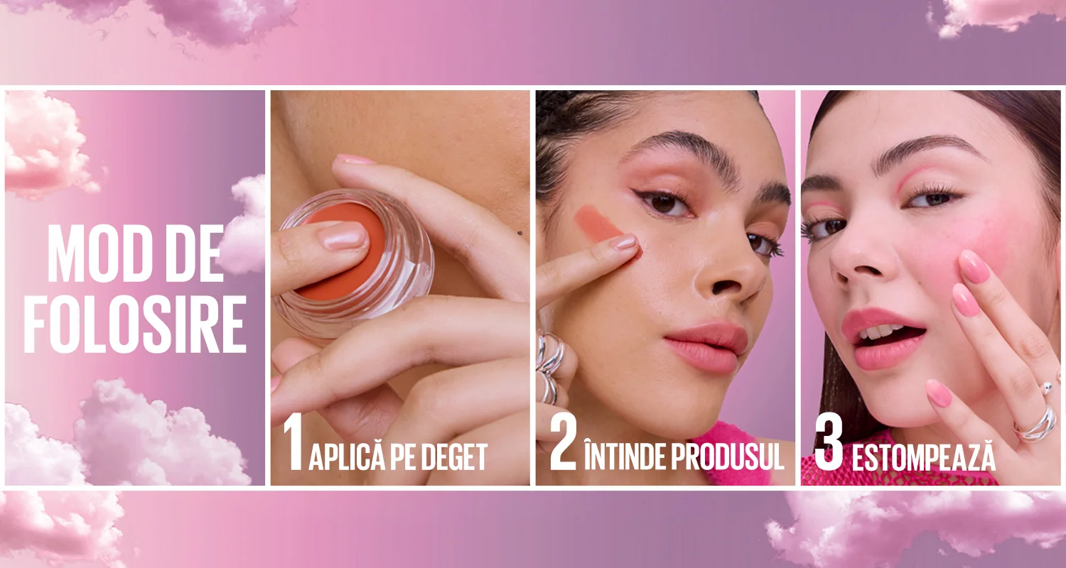 Mod de folosire Maybelline Cloudtopia, aplicare pe obraz in 3 pasi simpli. Mod de folosire Maybelline Cloudtopia, aplicare pe obraz in 3 pasi simpli.