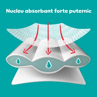 Scutece Pampers cu nucleu absorbant puternic pentru retinerea rapida a umezelii. Scutece Pampers cu nucleu absorbant puternic pentru retinerea rapida a umezelii.