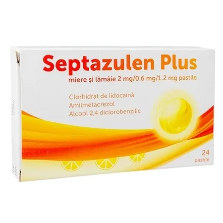 Septazulen Plus miere si lamaie 2 mg/0.6 mg/1.2 mg, 24 pastile, Lozy's Pharmaceuticals