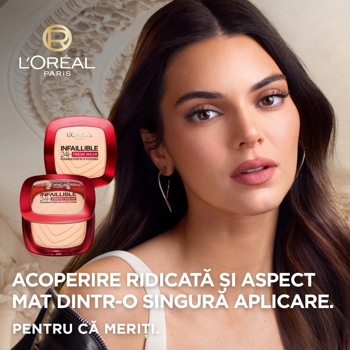 Pudra compacta Infaillible 24h Fresh Wear True Beige 130, 9g, L'Oreal Paris