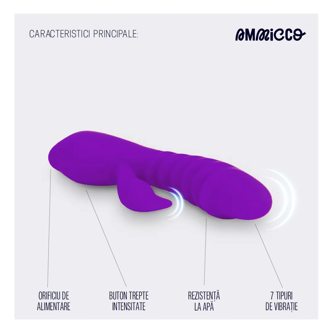 Vibrator pentru placere dubla cu mod de incalzire si 7 moduri de vibratie Double Pleasure, 1 bucata, Ammicco
